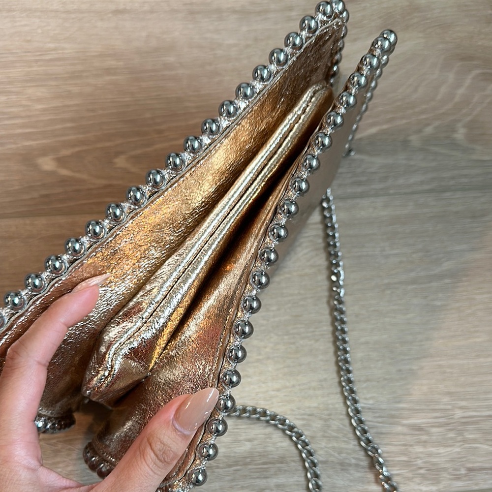 Metallic Rose Gold Crinkled Faux Leather With Studs Bag - Picture 7 of 10